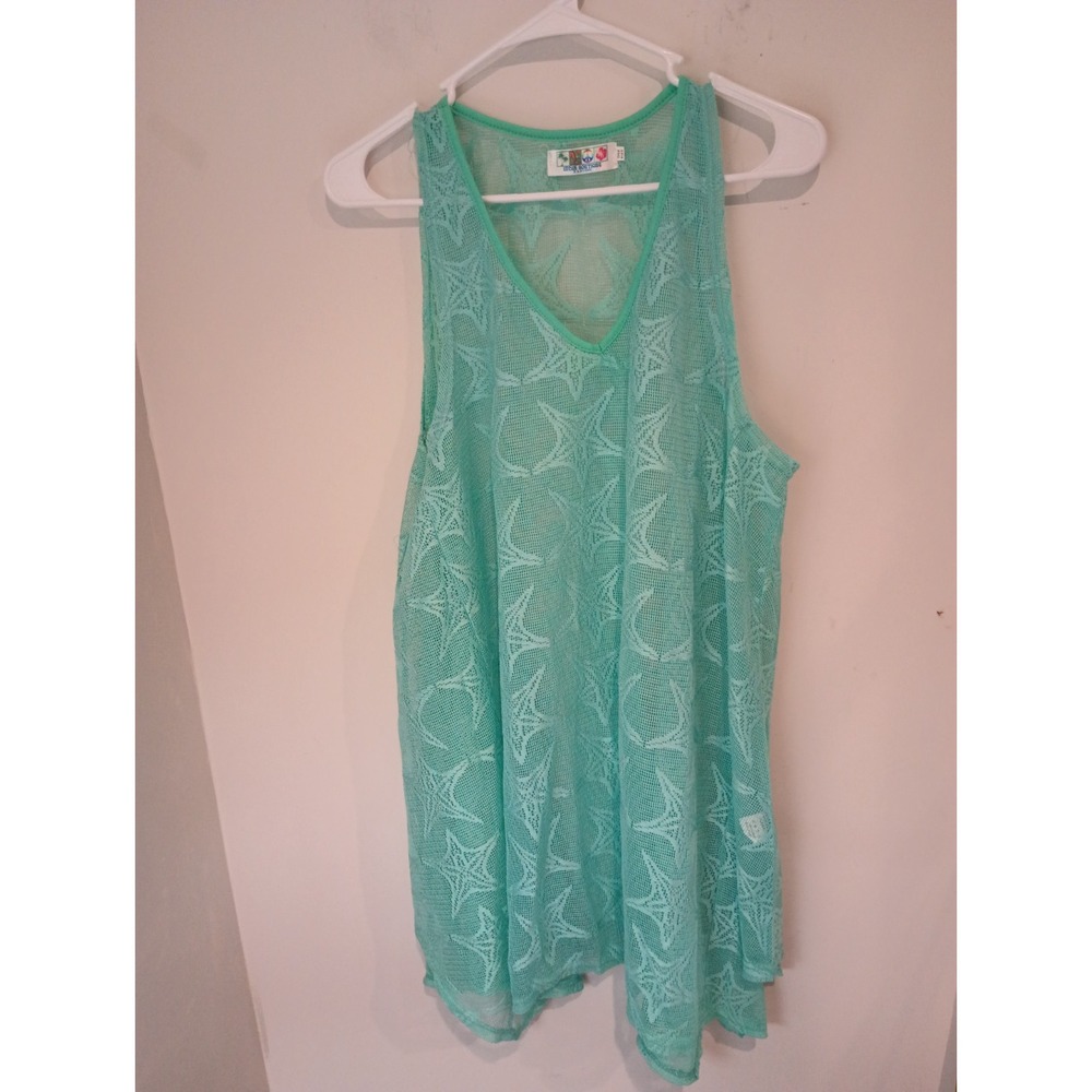India Boutique Mint Green Starfish Knit Sheer Swim Cover Up Tank Dress One Size